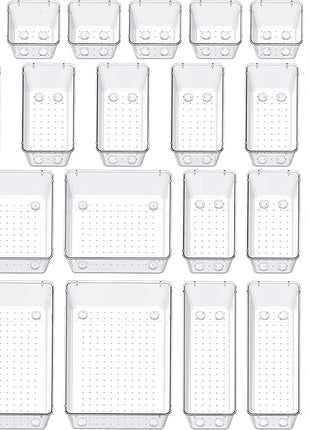 SMARTAKE 22-Piece Drawer Organizer with Non-Slip Silicone Pads, 5-Size Clear Desk Drawer Organizer Trays Storage Tray for Makeup, Jewelries, Utensils in Bedroom Dresser, Office and Kitchen, Clear