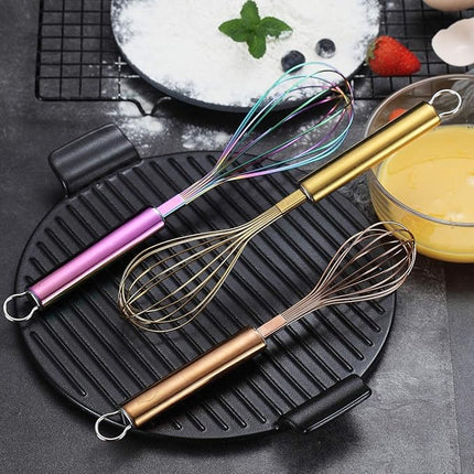 Berglander Colorful Whisks Set - Stainless Steel 8" Gold, 10" Rose Gold, 12" Rainbow Wire Whisks for Cooking
