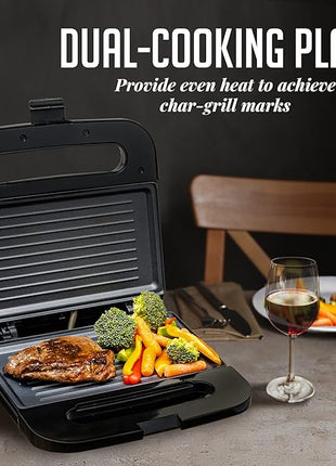 OVENTE Electric Panini Press Grill with Nonstick Plates, LED Indicator Lights, Thermostat Control, Cool Touch Handle, Compact Sandwich Maker Perfect for Cooking Breakfast, Snacks & More, Black GP0401B