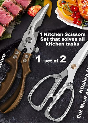 Kitchen scissors 2 Pack,Poultry Shears Heavy Duty Professional Stainless Steel Kitchen Shears,Utility Scissors Food Scissors for Turkey, Meat,Bone,Fish,Chicken,Vegetables,Herbs,BBQ