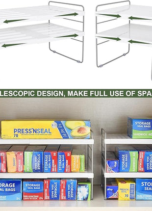 Pantry Organization and Storage for Kitchen - Expandable Kitchen Wrap Box Organizer Rack, Foil Organizer for Cabinet & Counter, Height & Width Adjustable Cupboard Storage Rack - (3 Tier 9.8 to 15.6"L)