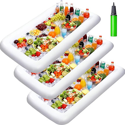 JOYIN 3-Pack Inflatable Serving Bars Cooler - Inflatable Cooler Ice Buffet Salad Serving Trays with Drain Plug, Food Drink Holder for Indoor Outdoor Summer Picnic Beach Pool Luau Party