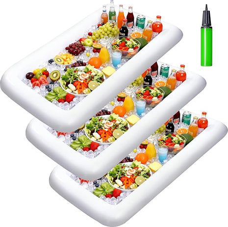 JOYIN 3-Pack Inflatable Serving Bars Cooler - Inflatable Cooler Ice Buffet Salad Serving Trays with Drain Plug, Food Drink Holder for Indoor Outdoor Summer Picnic Beach Pool Luau Party