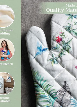 Maison d' Hermine Oven Gloves 100% Cotton Oven Mitt 7" x 13" with Loop Heat Resistant, BBQ, Cooking Gloves, Baking, Grilling, Kitchen, Handling Hot Pans Spring/Summer (Pack of 1, Tropiques)