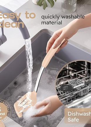 Silicone Spatula Set - Turner Spatulas Silicone Heat Resistant 600°F - Slotted & Solid Silicone Spatulas for Cooking Fish, Eggs, Pancakes Flipper – Silicone Cooking Utensils Set – Beige