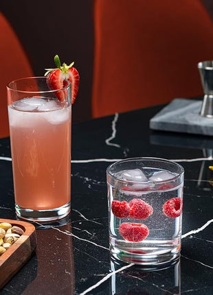 Everyday Drinking Glasses Set of 8 Drinkware Hurricane Glasses, Kitchen Glasses for Cocktail, Iced Coffee, Beer, Ice Tea, Wine, Whiskey, Water, 4 Tall Glass Cups & 4 Short Dof Drinking