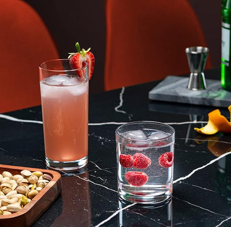 Everyday Drinking Glasses Set of 8 Drinkware Hurricane Glasses, Kitchen Glasses for Cocktail, Iced Coffee, Beer, Ice Tea, Wine, Whiskey, Water, 4 Tall Glass Cups & 4 Short Dof Drinking