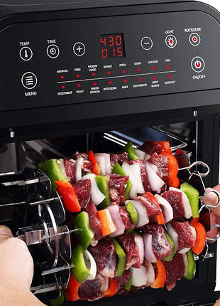 GoWISE USA GW44800-O Deluxe 12.7-Quarts 15-in-1 Electric Air Fryer Oven with Rotisserie and Dehydrator + 50 Recipes QT, Black/Silver
