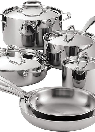 Tramontina Signature Tri-Ply Clad Stainless Steel 10-Piece Cookware Set with Lids, Pots and Pans Kitchen Set, Induction-Ready, Dishwasher-Safe, NSF-Certified, Made in Brazil