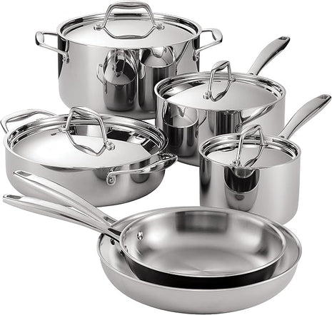 Tramontina Signature Tri-Ply Clad Stainless Steel 10-Piece Cookware Set with Lids, Pots and Pans Kitchen Set, Induction-Ready, Dishwasher-Safe, NSF-Certified, Made in Brazil