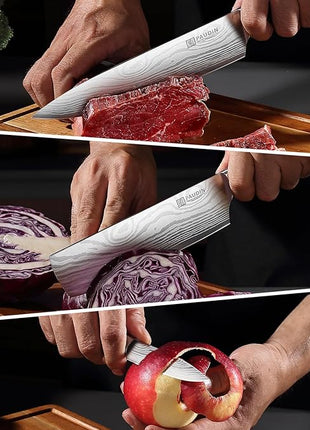 PAUDIN Kitchen Knife Set, 3 Piece High Carbon Stainless Steel Professional Chef Knife Set with Ultra Sharp Blade & Wooden Handle (Kitchen Knife Set 3 Pcs)