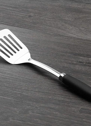 Brushed Slotted Stainless Steel Turner, Non-Slip Spatula with Ergonomic Handle