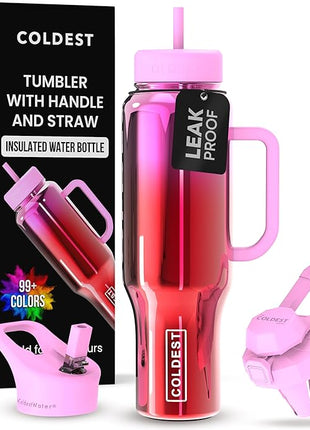 Coldest Tumbler with Handle and Straw - 100% Spill Proof Tumbler with Straw (3 Lids) - Stainless Steel Insulated Leakproof Tumblers for Women & Men - Cup Holder Friendly - 46 oz (Tulip Nova)