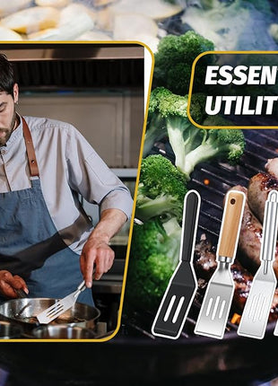 CHENGU 4 Pcs Mini Brownies Serving Spatula Stainless Steel Nonstick Serve Turner Cookie Slotted Spatula for Kitchen Cutting and Serving Desserts Small Frying Pan Cookie(3 Styles,4 Styles)