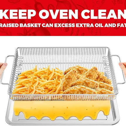 Air Fryer Basket for Oven, Air Fryer Basket and Stainless Steel Baking Tray Pant Oven Air Fryer Pan Rack for Cooking Baking Dishwasher and Broiling (15.9 in * 9.8 in &14.9 in * 11 in)