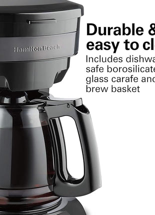 Hamilton Beach 12 Cup Programmable Drip Coffee Maker with 3 Brew Options, Glass Carafe, Auto Pause and Pour, Black Stainless (46293)