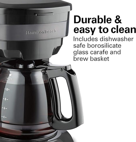 Hamilton Beach 12 Cup Programmable Drip Coffee Maker with 3 Brew Options, Glass Carafe, Auto Pause and Pour, Black Stainless (46293)