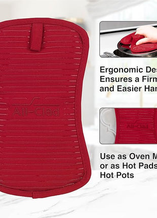 All-Clad Premium Pot Holder & Heating Pad, (1-Pack) Heat Resistant to 500 Degrees, 100% Cotton 10"x6.25" for Kitchen and Barbeque, Chili Red