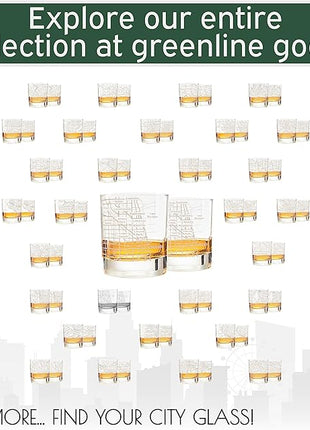 Greenline Goods - Chicago Map Etched Whiskey Glass Perfect for Bourbon, Scotch, Liquor, Cocktail - Crystal Whiskey Glasses Set of 2 - Best Tasting Experience with Vintage Rocks Glasses