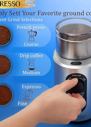 Mixpresso Electric Coffee Grinder 12 Cup Capacity, 304 Stainless Steel Blade, Espresso Bean Grinder, Removable Chamber, Coffee Grinder Electric with 5 Presets For Spices & More