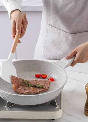 Country Kitchen Non-Stick Cast Aluminum Cookware Set - Durable Kitchen Cookware for Everyday Cooking, Cream Rhombus, 11 Pc.