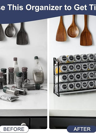 AOZITA Spice Rack Organizer with 28 Empty Spice Jars with Silver Lids, Funnel, Labels - Seasoning Organizer for Countertop, Cabinet, Kitchen, Pantry