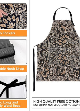 Britimes Apron Home Kitchen Cooking Baking Gardening for Women Men With Pockets Beige Abstract Embossed Texture Flower 32x28 inch