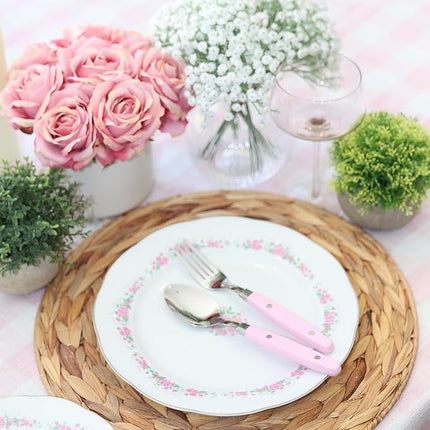 ANNOVA Silverware Set, Retro/Rivet Colorful Stainless Steel Tableware Kitchen Flatware Set Utensils, Includes Dinner Knives, Forks, Spoons, Salad Forks & Dessert Spoons (Light Pink, 20 Pieces)