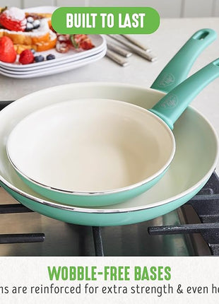 GreenLife Non Stick Fry Pan Set (7" & 10"), Non-Toxic PFAS-Free Ceramic Skillets, Dishwasher & Oven Safe, Egg Omelet Frying Pans, Stay- Cool Handles, Kitchen Home Cooking Essentials, Turquoise