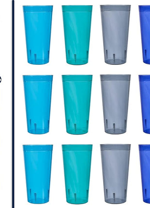 US Acrylic Café Plastic Reusable Tumblers (Set of 12) 32-ounce Iced-Tea Cups, Coastal | Value Set of Restaurant Style Drinking Glasses, Stackable, BPA-free, Made in the USA | Top-rack Dishwasher Safe