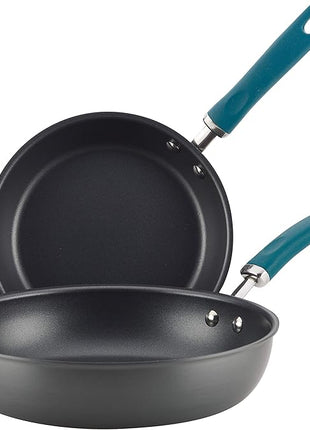 Rachael Ray Create Delicious Deep Hard Anodized Nonstick Frying Pan Set / Fry Pan Set / Hard Anodized Skillet Set - 9.5 Inch and 11.75 Inch, Gray