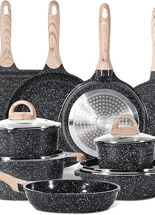 JEETEE 24Pcs Ceramic Cookware Set, Gray Pots and Pans Set Non Stick, Kitchen Healthy Non Toxic Induction Cookware Sets W/Saucepans, Sauté Pan, Griddle, Crepe Pan & Pancake Rake (PFAS,PFOA Free)