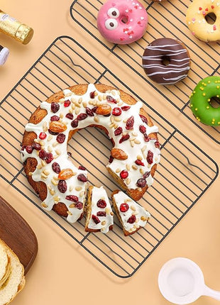 P&P CHEF Cooling Baking Rack Pack of 2, Stainless Steel Cooling Racks for Cooking Baking Roasting Grilling Drying, Dense Wires & Smooth Edge, Easy to clean, Black,11.6" x 9"