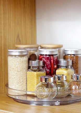 2 Pack Lazy Susan 9.25" Inch Turntable Organizer Pantry Organization and Storage Container Bins Spice Rack Cabinet Rotating Condiment for Pantry Kitchen Vanity Bathroom Jewelry Holder Clear