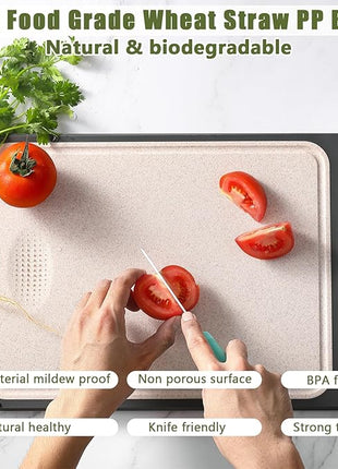 GUANCI Cutting Board for Kitchen 2-in-1, Stainless Steel & Wheat Straw PP Double-Sided Chopping Board,non toxic Chopping, Easy to Clean, Ideal for Meat, Vegetables and Fruits