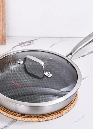DELARLO Whole body Tri-Ply Stainless Steel Hybrid 12 inch Frying Pan With Lid Nonstick, Oven safe induction skillet,Suitable for All Stove (Detachable Handle)