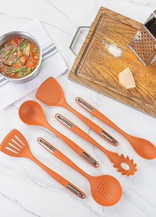Met Lux Kitchen Utensil Sets, 10 Silicone Utensil Sets - 6 Pieces Per Set, High-Heat Tolerance, Orange Silicone Kitchen Utensils, For No-Stick Cookware - Restaurantware