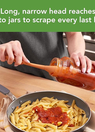 Tovolo Silicone Jar Spatula Long Handled Rubber Scraping Scooping Tool for Peanut Butter Jam Jelly Jars Blenders, Extra Long Flex Core Silicone Jar Scraper Dishwasher Safe BPA Free, Apricot Orange