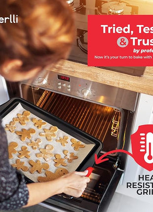 PERLLI Non-Stick 8-Piece Baking Pan Set, BPA-Free Carbon Steel Bakeware Set with Silicone Handles, Stackable Kitchen Oven Set, Cookie Sheet, Baking Tray, Baking Sheet Set, Oven Safe (446°F)