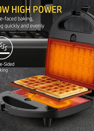 OSTBA 3 in 1 Sandwich Maker Panini Press Waffle Iron Set with 3 Removable Non-Stick Plates, 750 W Toaster Perfect for Sandwiches Grilled Cheese Steak, Black