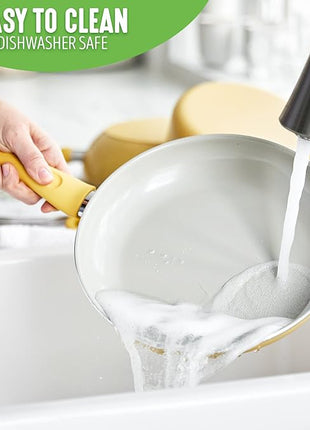 GreenLife Soft Grip Healthy Ceramic Nonstick 15 Piece Kitchen Cookware Pots and Frying Sauce Saute Pans Set, PFAS-Free with Kitchen Utensils and Lid, Dishwasher Safe, Yellow