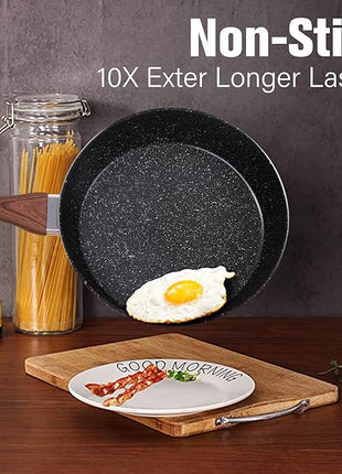 Kitchen Academy Induction Pots and Pans Set Non Stick - 12 Pcs Nonstick Kitchen Cookware Set, Black Hammered Cooking Pans Set