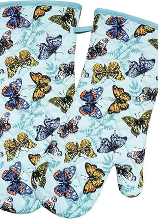 Oven Mitts Cotton Fashion Cute Butterfly Design 1pair Heat Resistant Oven Gloves Safe Cooking Baking Grilling Barbecue Machine Washable Pot Holders (Butterfly)