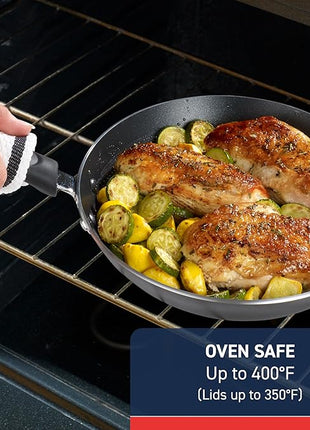 T-fal Experience Non Stick Fry Pan w/Lid 10 Inch, Induction, Oven Broiler Safe 400F, Compatible with All Cooktops, Cookware, Deep Frying Pan, Cooking Skillet, Pots and Pans, Dishwasher Safe, Black