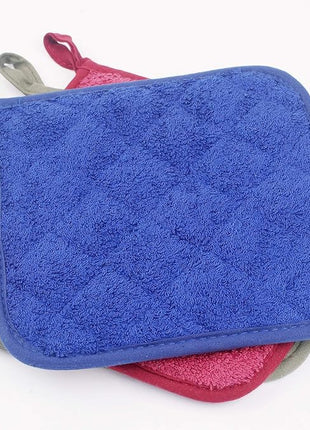 100% Cotton Kitchen Everyday Basic Terry Pot Holder Heat Resistant Coaster Potholder for Cooking and Baking Set of 5 Navy Blue