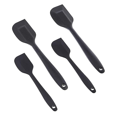 Amazon Basics Non-Stick Heat Resistant Rectangular Silicone Spatula Set, 2 Small & 2 Large Spatulas, Black, Pack of 4