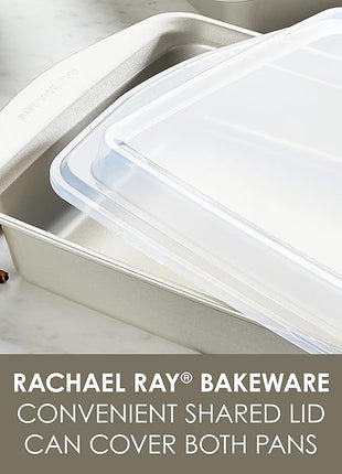 Rachael Ray Nonstick Bakeware Set without Grips includes Nonstick Baking Pan with Lid and Muffin Pan / Cupcake Pan - 3 Piece, Silver