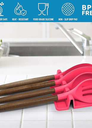 Zulay Kitchen Silicone Utensil Rest with Drip Pad for Multiple Utensils - BPA-Free, Heat-Resistant Spoon Rest & Spoon Holder for Stove Top - Kitchen Utensil Holder for Ladles & Tongs - Honeysuckle