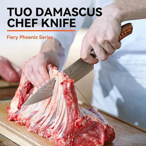 TUO 8" Chef Knife in Japanese Steel AUS-10, 67 Layers Damascus Kitchen Knife, High Carbon Steel Blade with Dragon Pattern & Pakkawood Handle