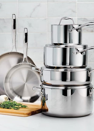 Tramontina Signature Tri-Ply Clad Stainless Steel 10-Piece Cookware Set with Lids, Pots and Pans Kitchen Set, Induction-Ready, Dishwasher-Safe, NSF-Certified, Made in Brazil